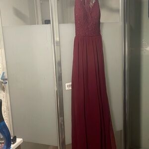 City Triangles Wine Lace Maxi Dress